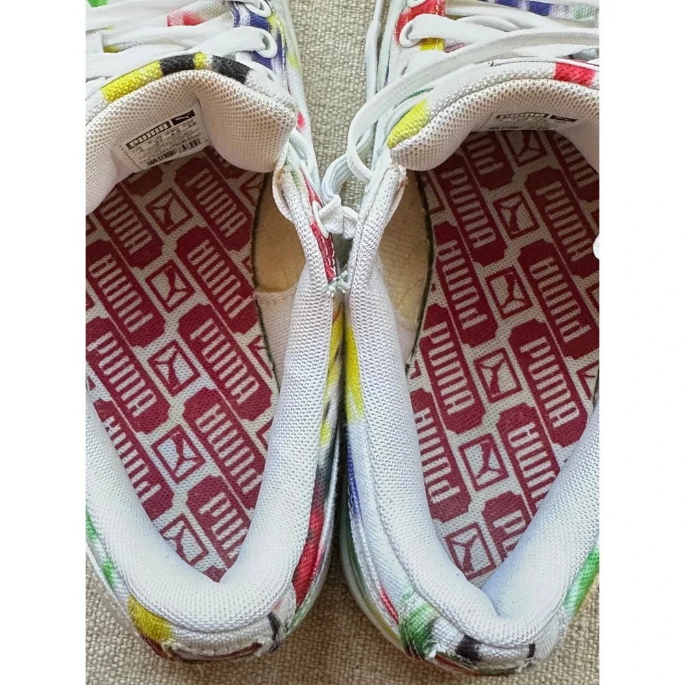 Puma Basket Canvas Multi-Color Paint Splatter Sneakers White Womens 6.5 US